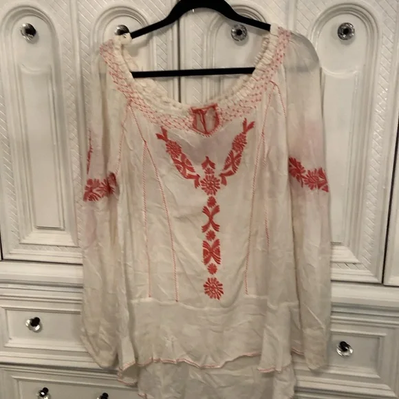 Free People Cream and Red Embroidered Blouse - Picture 3 of 8
